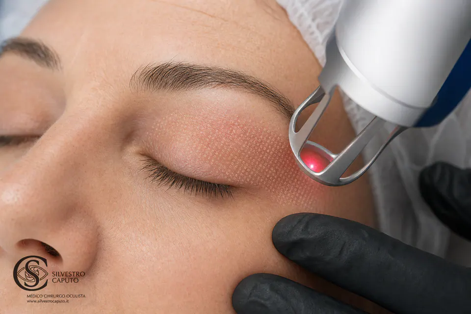 Trattamento laser frazionato della cute perioculare con protezione dell’occhio