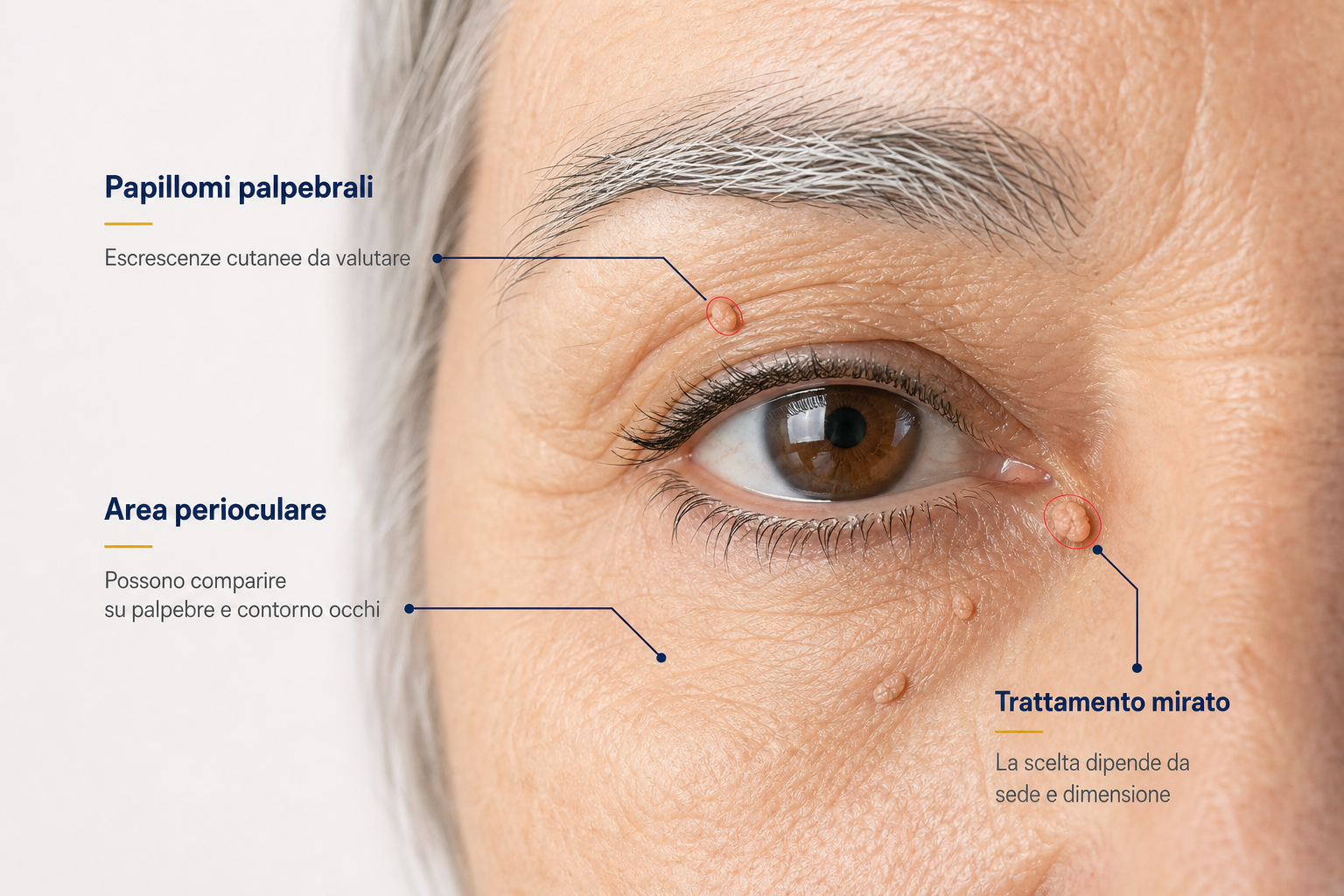 Scheda illustrativa sui papillomi palpebrali e il trattamento mirato