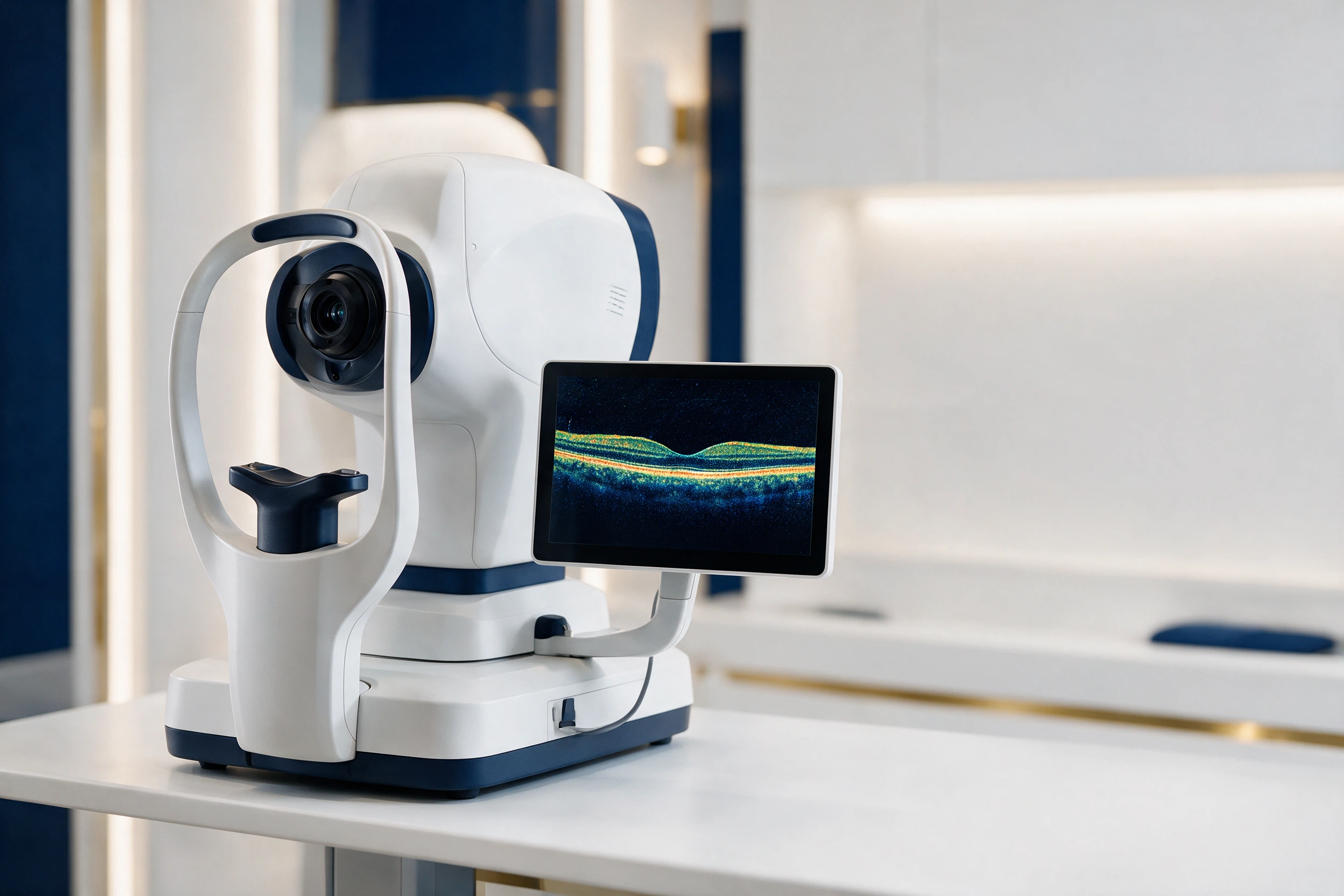 Tomografo a coerenza ottica con B-scan retinico sul monitor