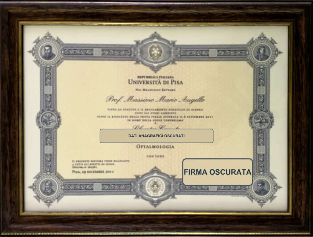 Specializzazione in Oftalmologia del Dott. Silvestro Caputo, documento con dati personali oscurati